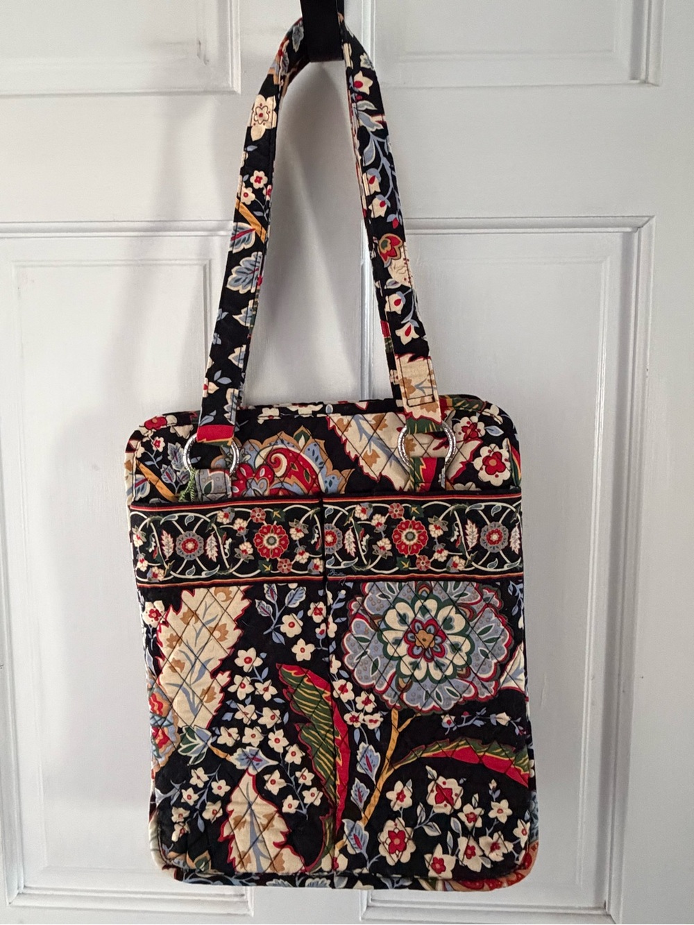 Vera Bradley Black Quilted Floral Tote with Multicolor Blooms